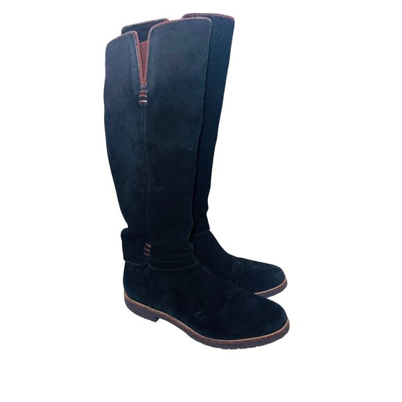 Franco Sarto Black Leather Suede Tall Riding Boots 10 Quiet Luxury Boho Cottage - Picture 1 of 15